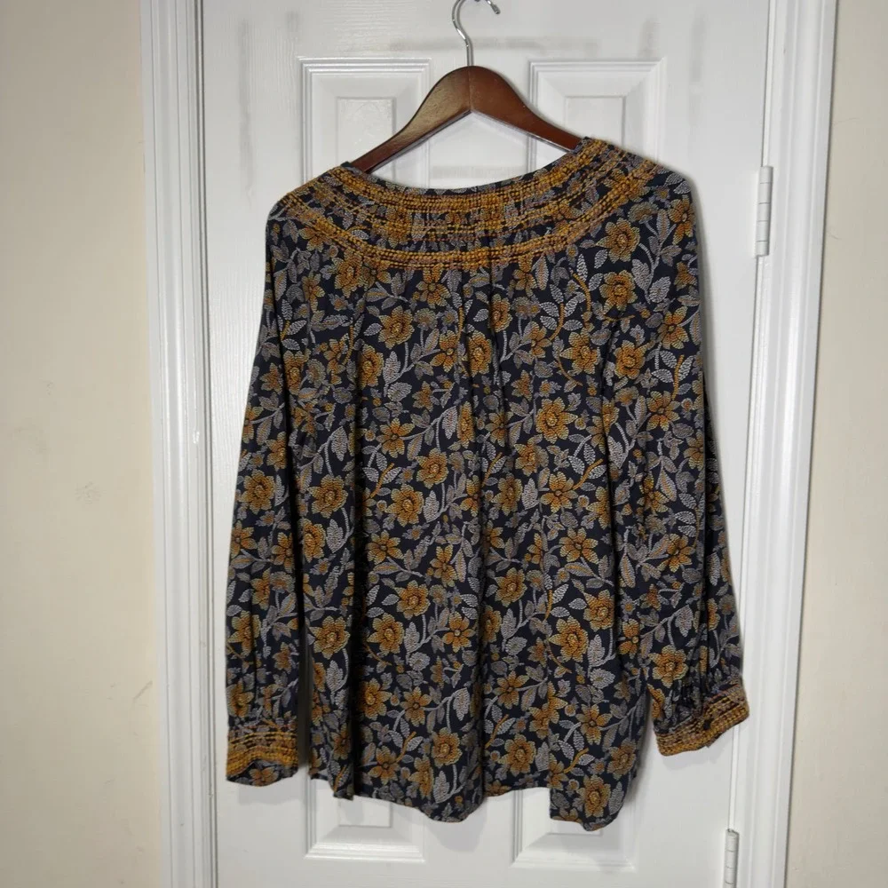 J. Jill‎ Floral Tunic Top Womens Large ECOVERO Viscose Cotton Boho Blouse